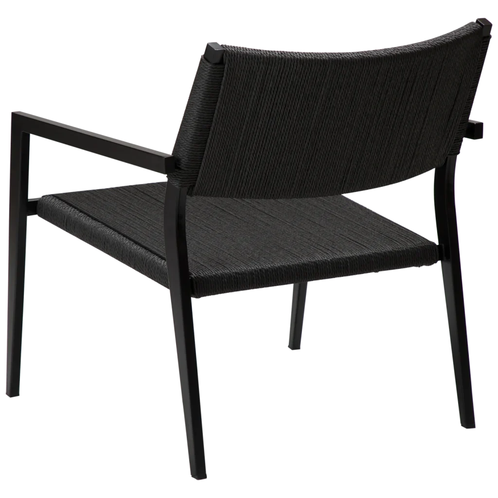 Loop Lounge Chair Black Paper Cord With Black Metal Legs 700500700 05 Back Angle
