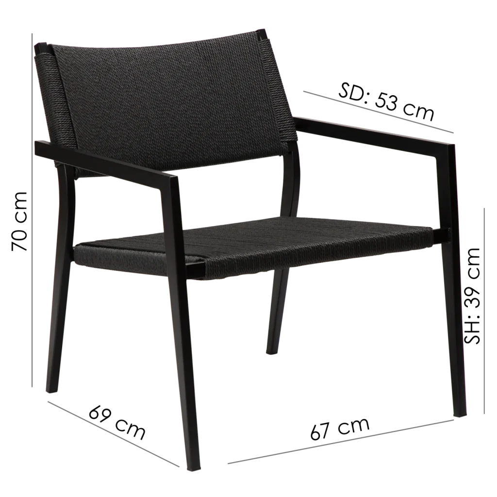 Loop Lounge Chair Black Paper Cord With Black Metal Legs 700500700 08 Measurements