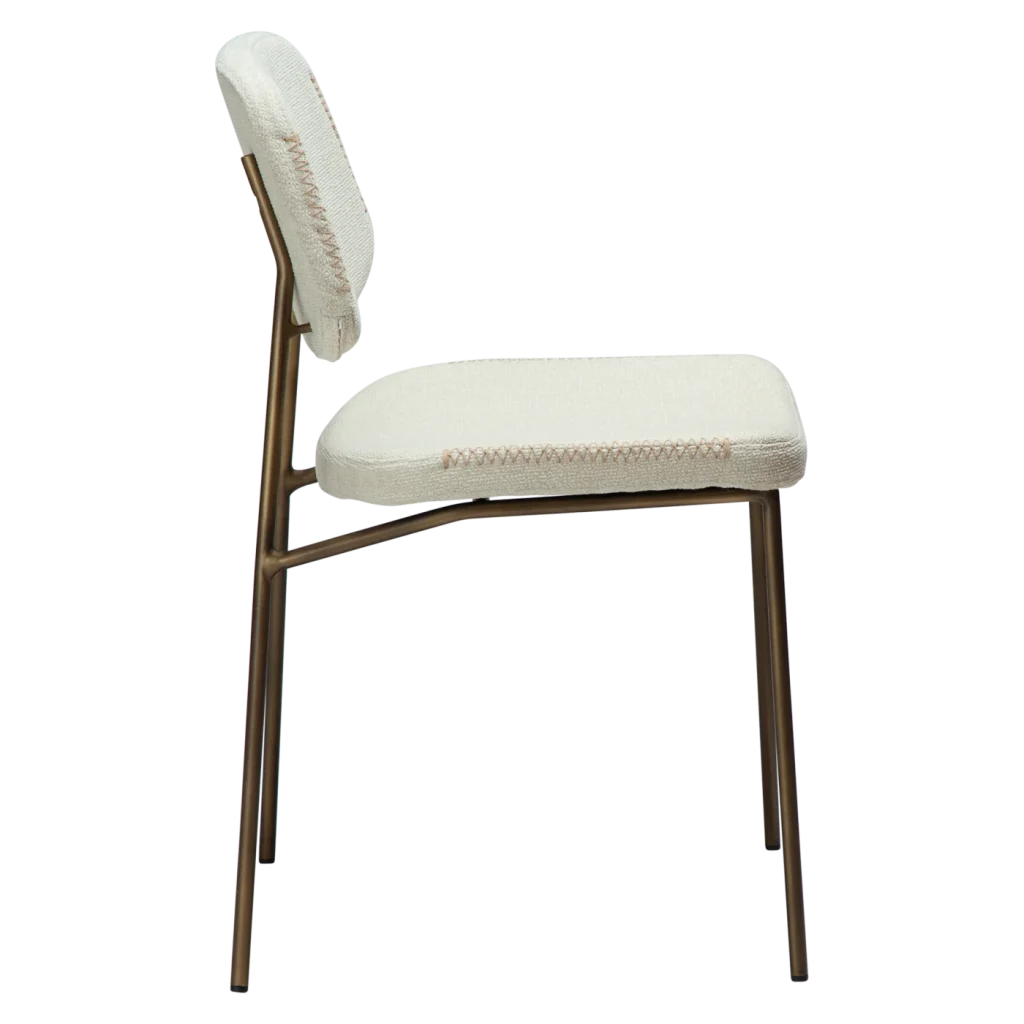 MENTA CHAIR Bone White Boucle Fabric W. Antique Brass Metal Legs 100325101 03 Profile