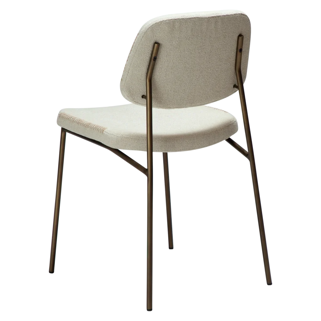 MENTA CHAIR Bone White Boucle Fabric W. Antique Brass Metal Legs 100325101 05 Back Angle