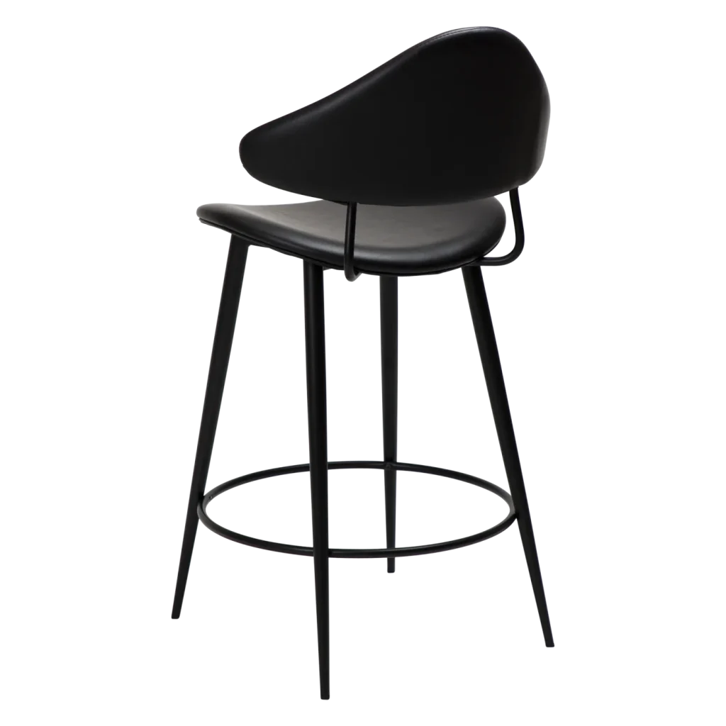 Napoleon Counter Stool Vintage Black Art Leather With Black Metal Legs 300204100 05 Back Angle