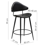 Napoleon Counter Stool Vintage Black Art Leather With Black Metal Legs 300204100 07 Measurements