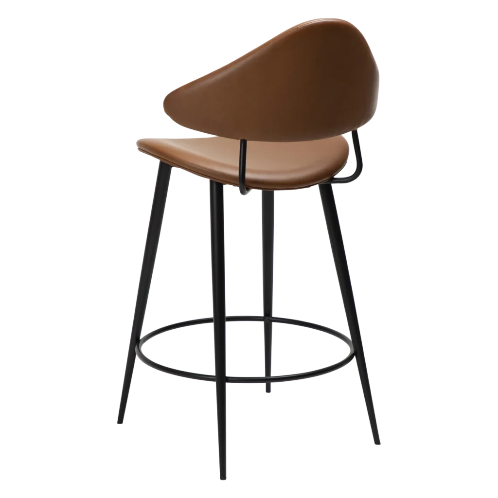Napoleon Counter Stool Vintage Light Brown Art Leather With Black Metal Legs 300204101 05 Back Angle