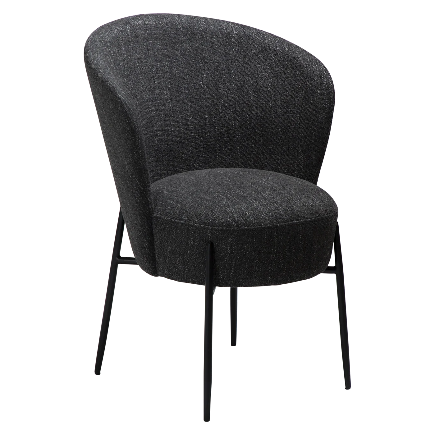 ORBIT CHAIR Raven Black Boucle Fabric W. Black Metal Legs 100207109 01 Main
