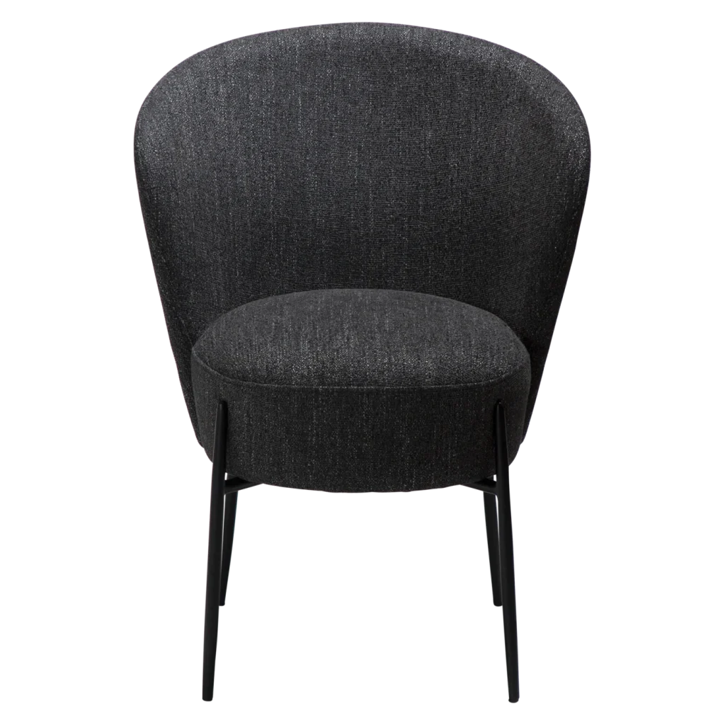 ORBIT CHAIR Raven Black Boucle Fabric W. Black Metal Legs 100207109 02 Front