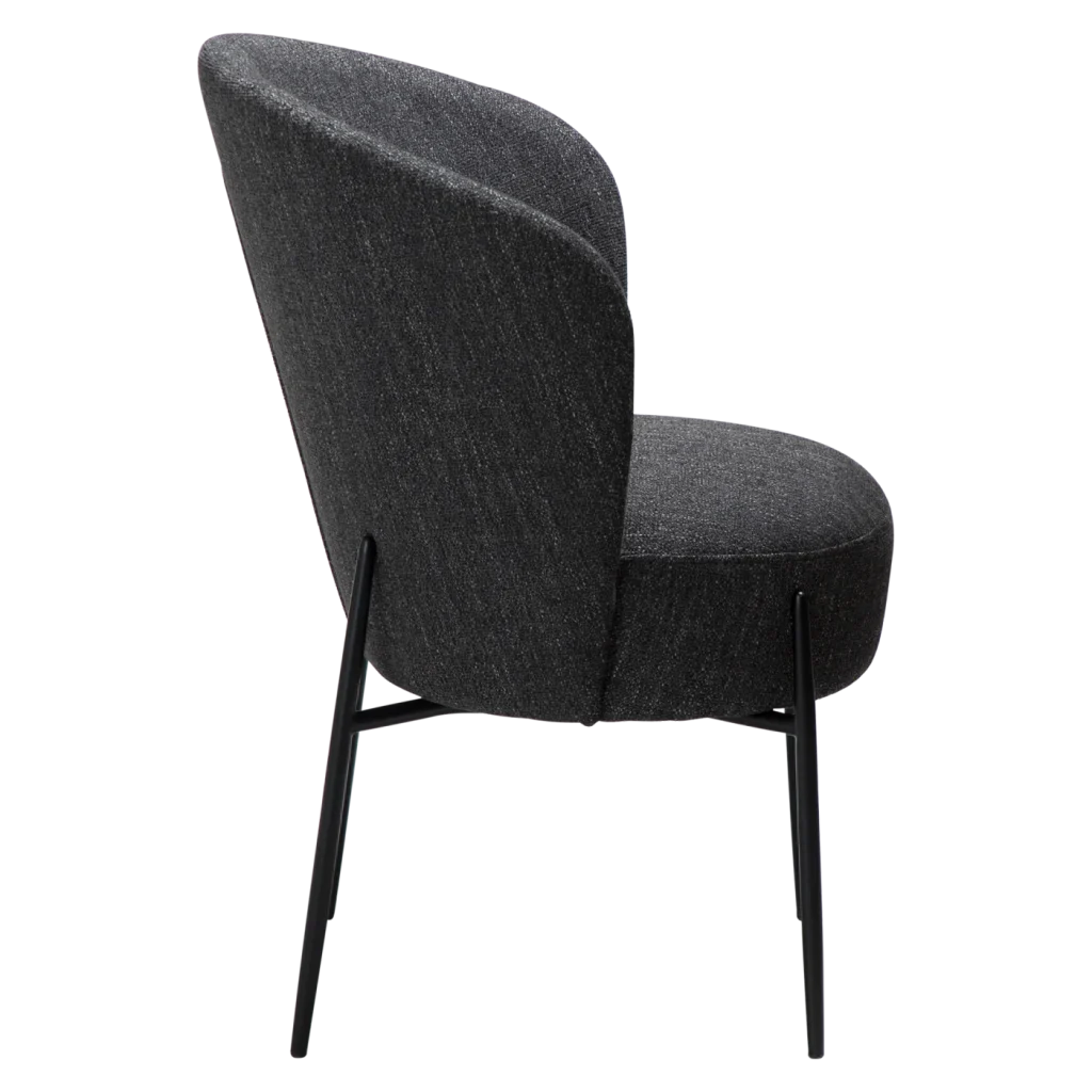ORBIT CHAIR Raven Black Boucle Fabric W. Black Metal Legs 100207109 03 Profile