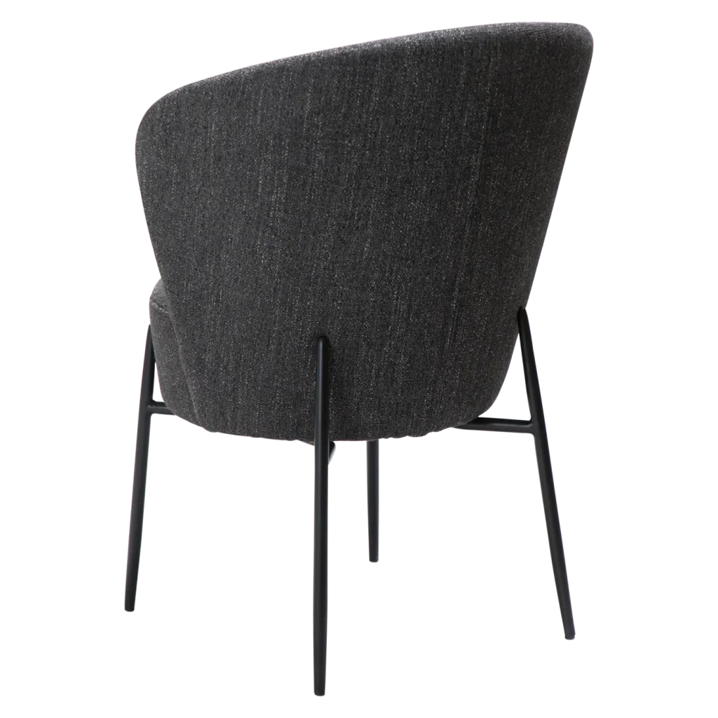 ORBIT CHAIR Raven Black Boucle Fabric W. Black Metal Legs 100207109 05 Back Angle