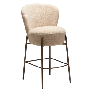 ORBIT COUNTER STOOL Frosted Almond RPES Boucle Fabric W. Antique Brass Metal Legs 300207130 01 Main