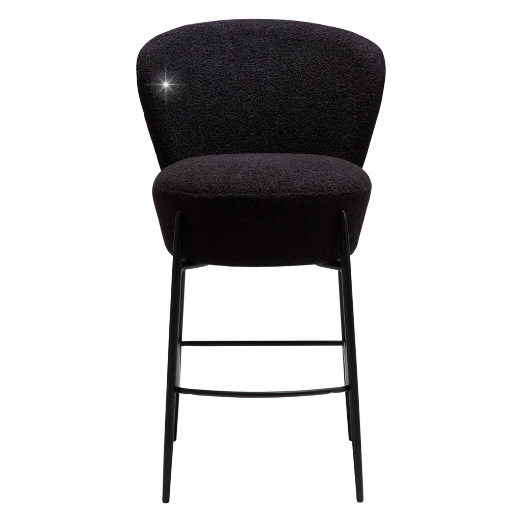 ORBIT COUNTER STOOL Obsidian Black RPES Boucle Fabric W. Black Metal Legs 300207118 02 Front