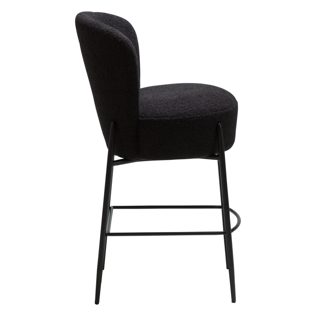 ORBIT COUNTER STOOL Obsidian Black RPES Boucle Fabric W. Black Metal Legs 300207118 03 Profile