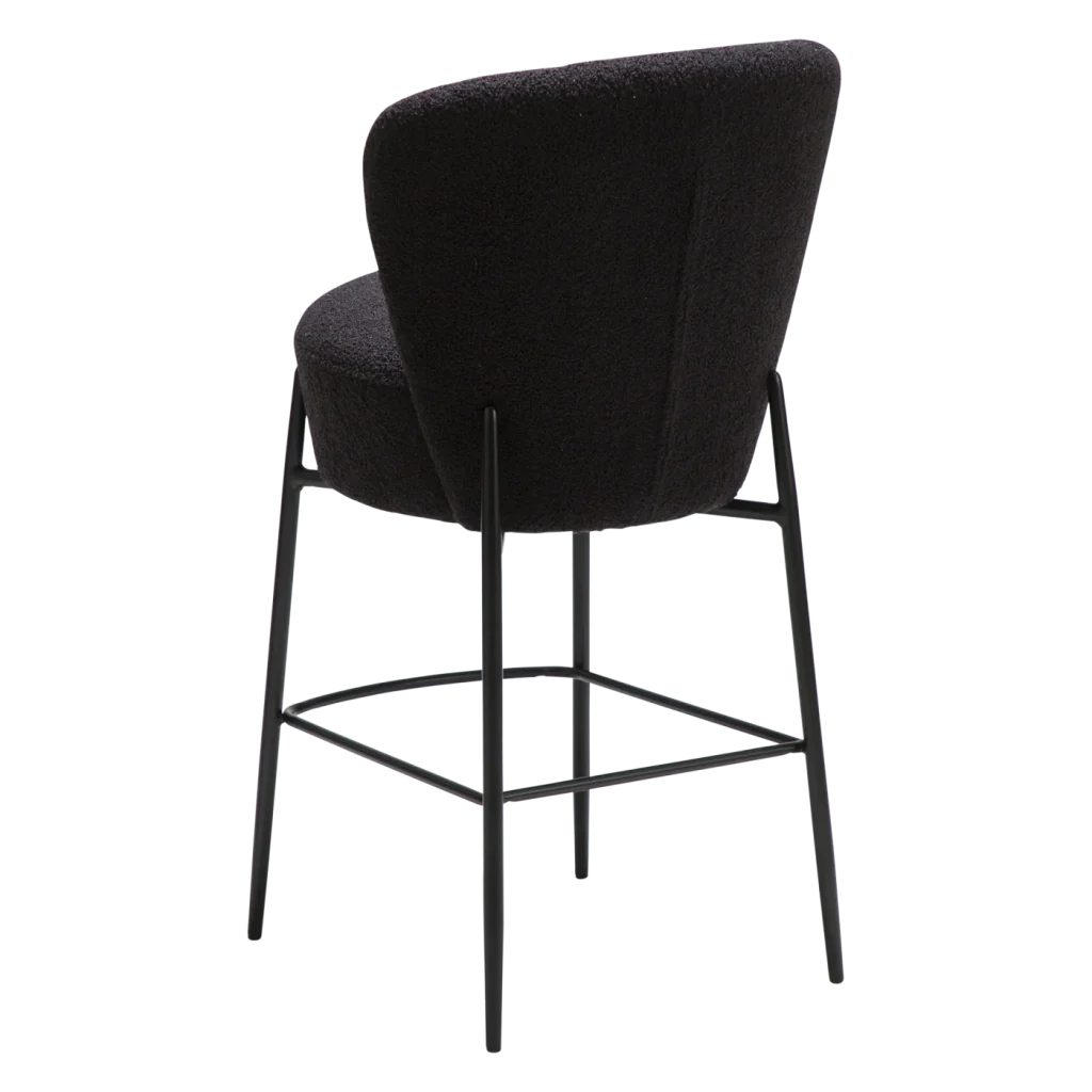 ORBIT COUNTER STOOL Obsidian Black RPES Boucle Fabric W. Black Metal Legs 300207118 05 Back Angle