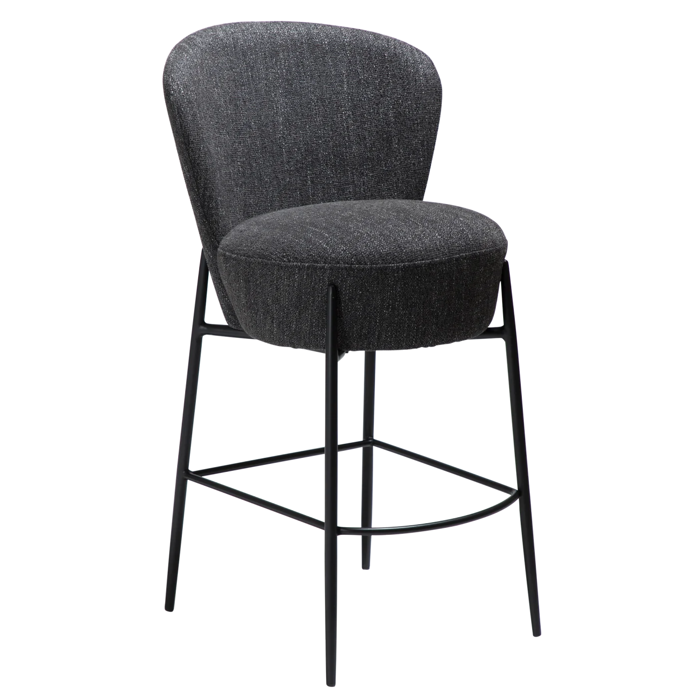 ORBIT COUNTER STOOL Raven Black Bouclé Fabric W. Black Metal Legs 300207109 01 Main