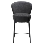 ORBIT COUNTER STOOL Raven Black Bouclé Fabric W. Black Metal Legs 300207109 02 Front