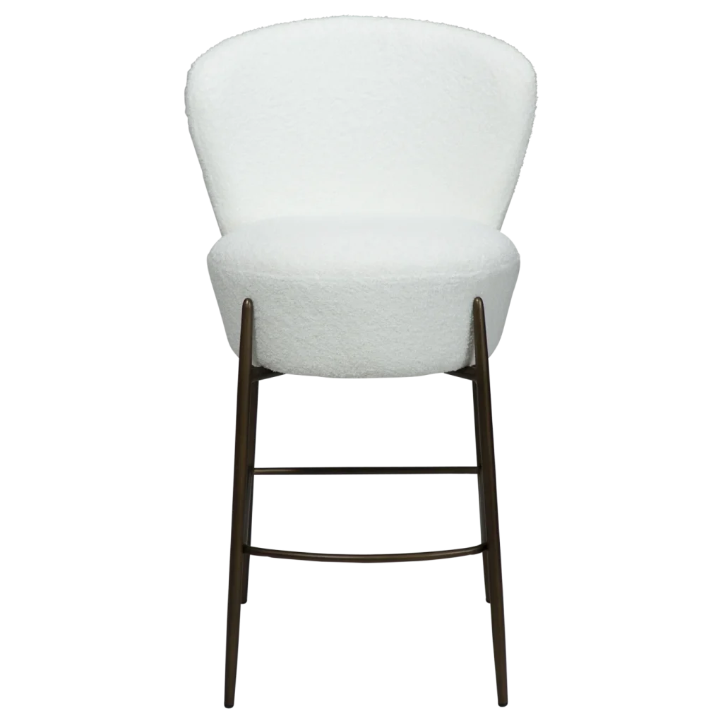 ORBIT COUNTER STOOL Snow RPES Bouclé Fabric W. Antique Brass Metal Legs 300207110 02 Front