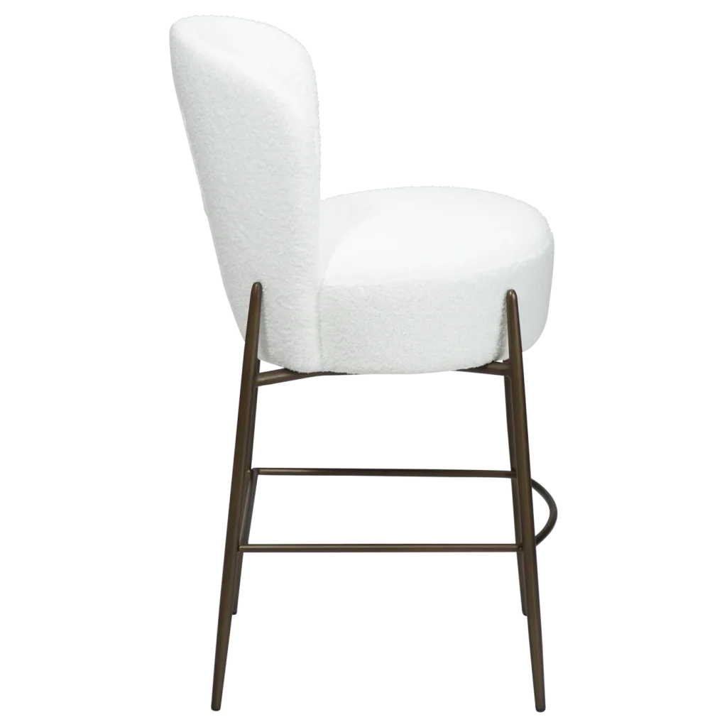 ORBIT COUNTER STOOL Snow RPES Bouclé Fabric W. Antique Brass Metal Legs 300207110 03 Profile