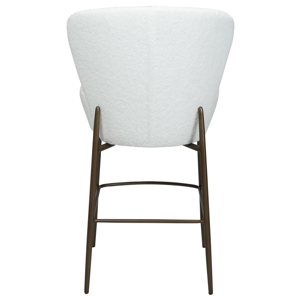 ORBIT COUNTER STOOL Snow RPES Bouclé Fabric W. Antique Brass Metal Legs 300207110 04 Back