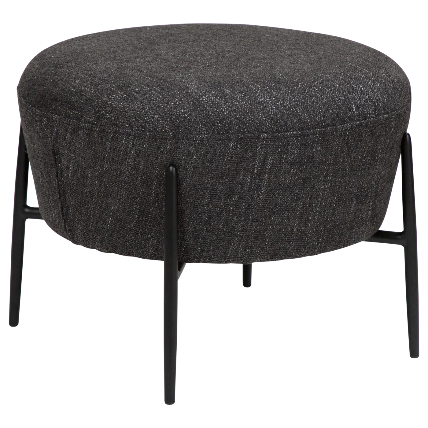 ORBIT FOOTSTOOL Raven Black Bouclé W. Black Metal Legs 700206109 01 Main