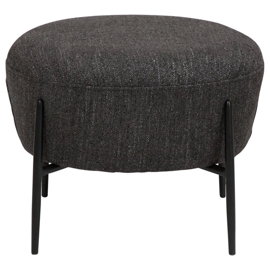 ORBIT FOOTSTOOL Raven Black Bouclé W. Black Metal Legs 700206109 02 Front