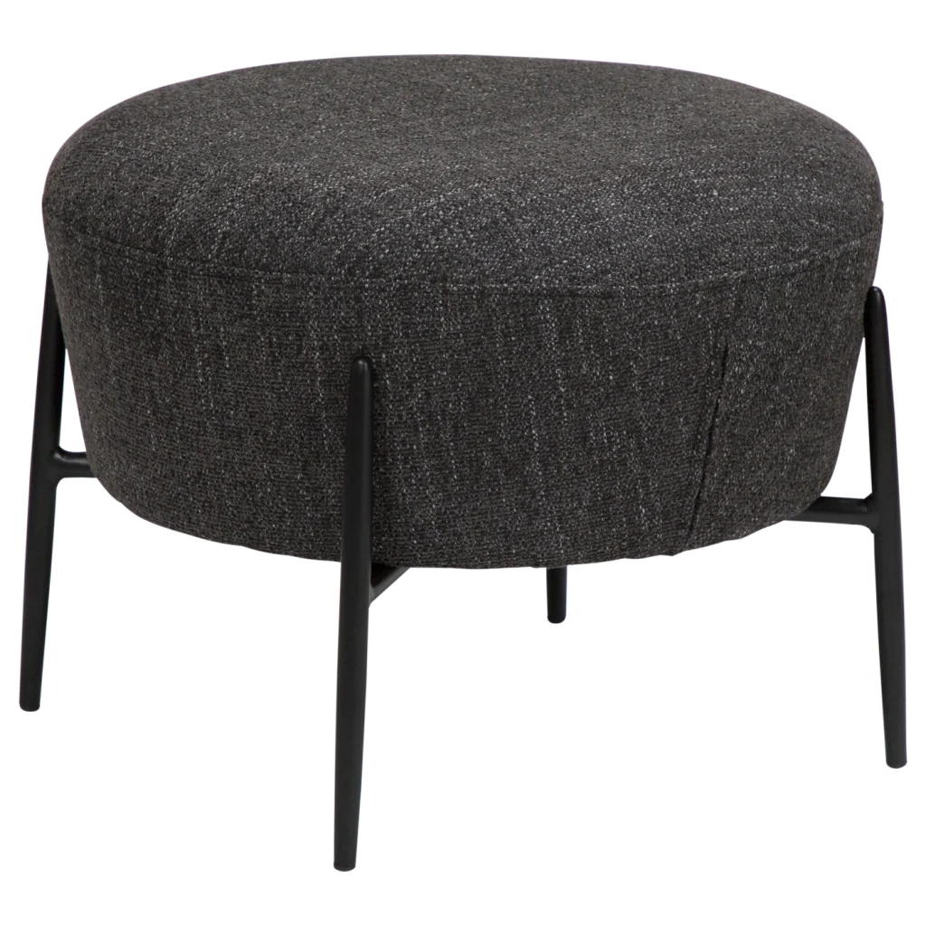 ORBIT FOOTSTOOL Raven Black Bouclé W. Black Metal Legs 700206109 03 Back Angle