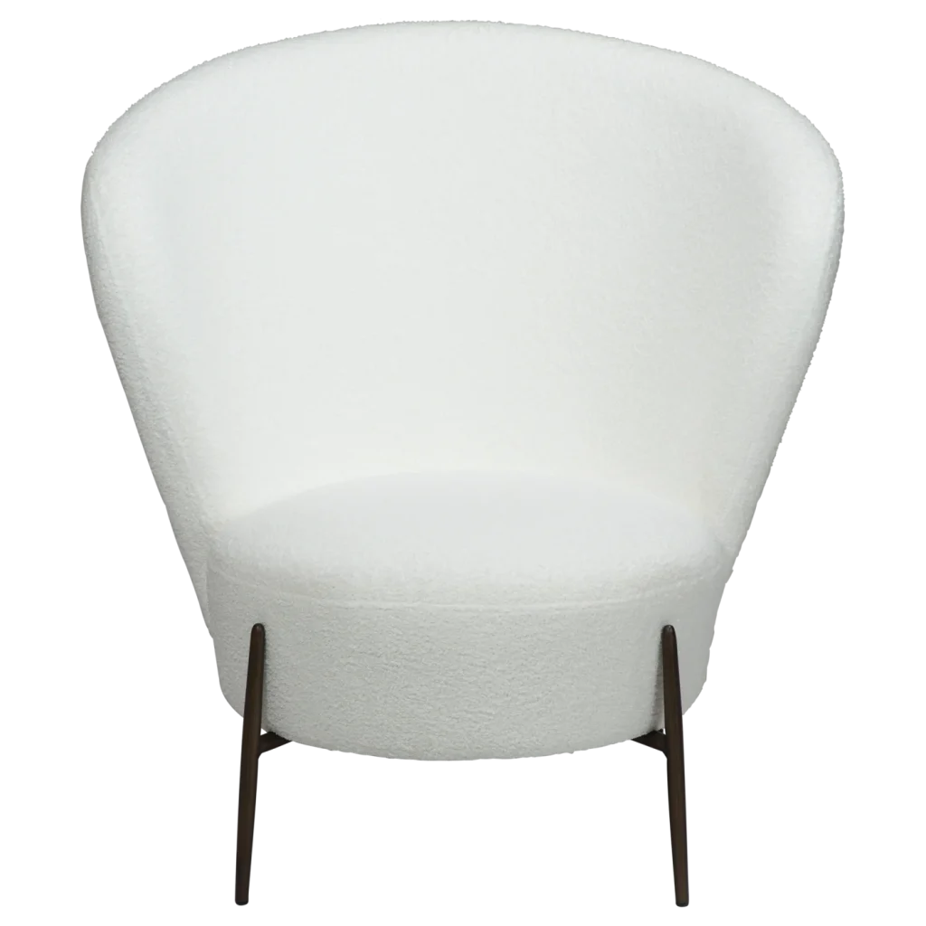 ORBIT LOUNGE CHAIR Snow RPES Bouclé Fabric W. Antique Brass Metal Legs 700207010 02 Front