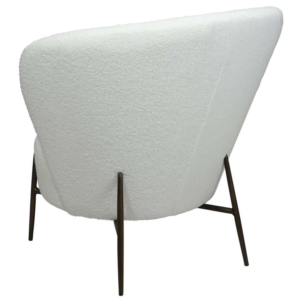 ORBIT LOUNGE CHAIR Snow RPES Bouclé Fabric W. Antique Brass Metal Legs 700207010 05 Back Angle