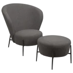 ORBIT LOUNGE CHAIR Stone RPES Bouclé Fabric W. Antique Pewter Metal Legs 700207007 06 With Footstool