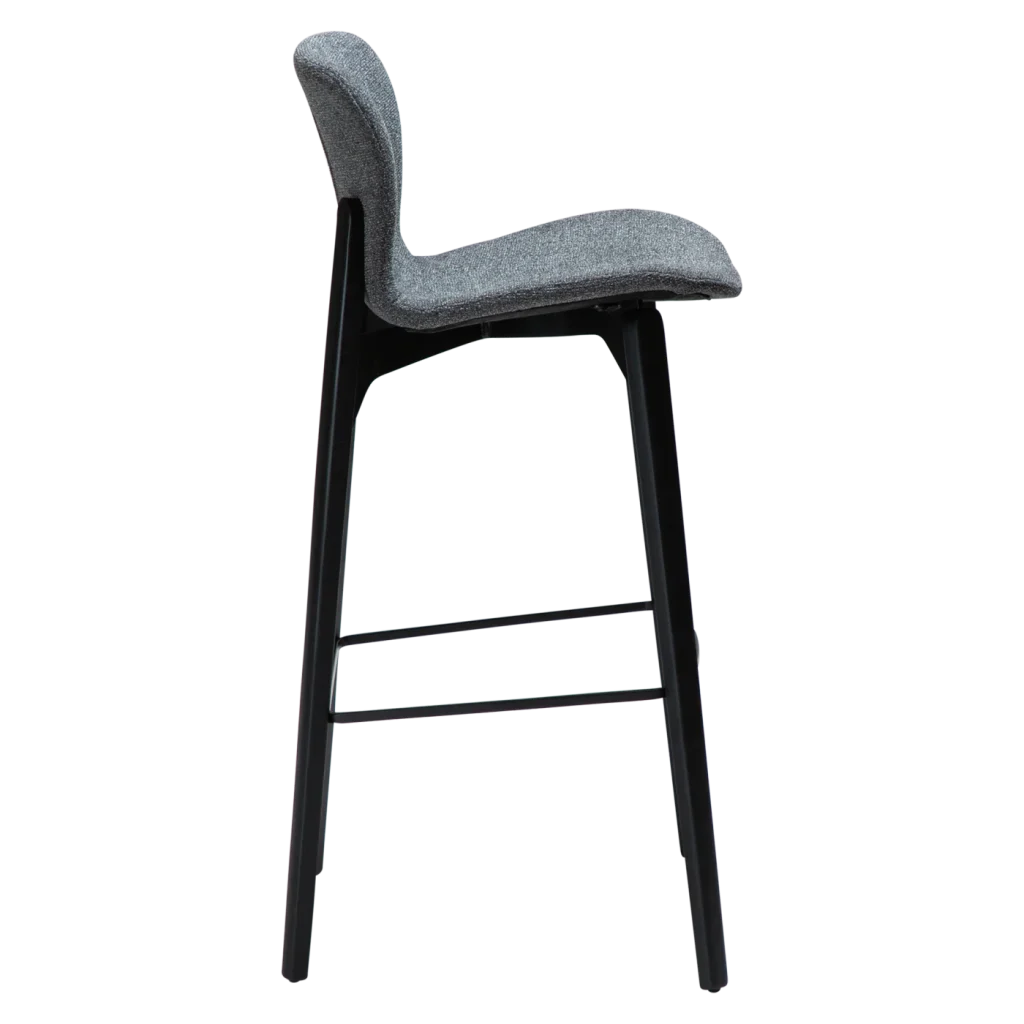PARAGON BAR STOOL Pebble Grey Bouclé Fabric W. Black Stained Ash Legs 200201102 03 Profile