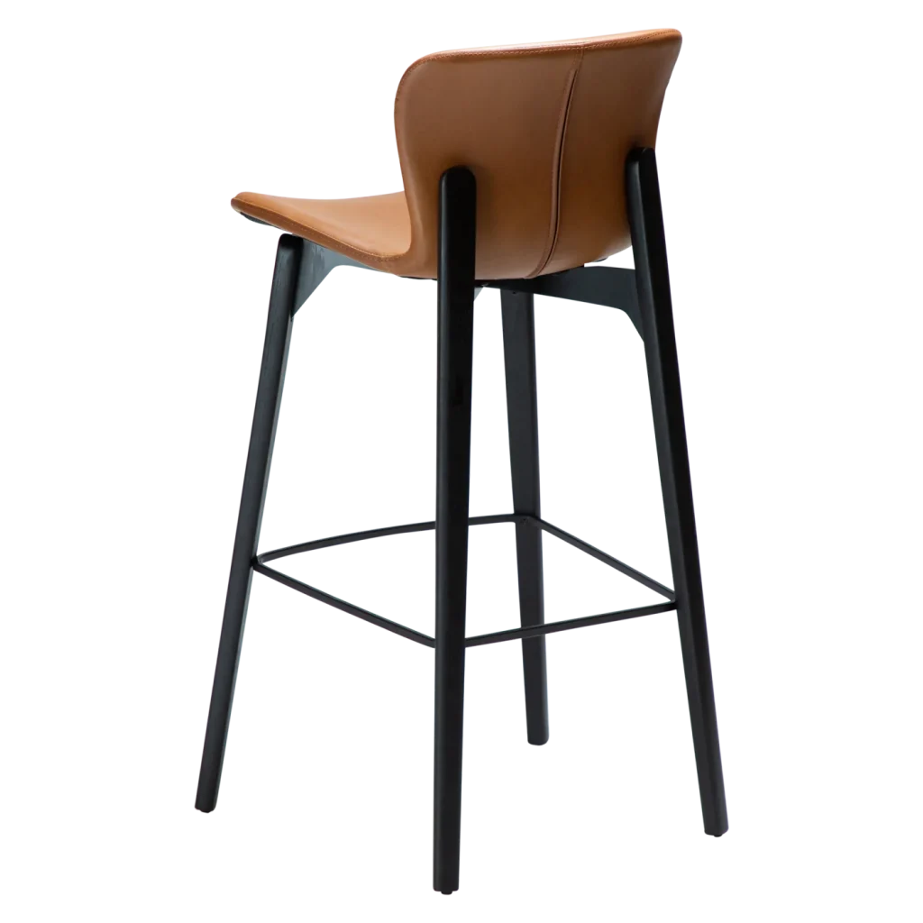 PARAGON BAR STOOL Vintage Light Brown Art. Leather W. Black Stained Ash Legs 200201101 05 Back Angle