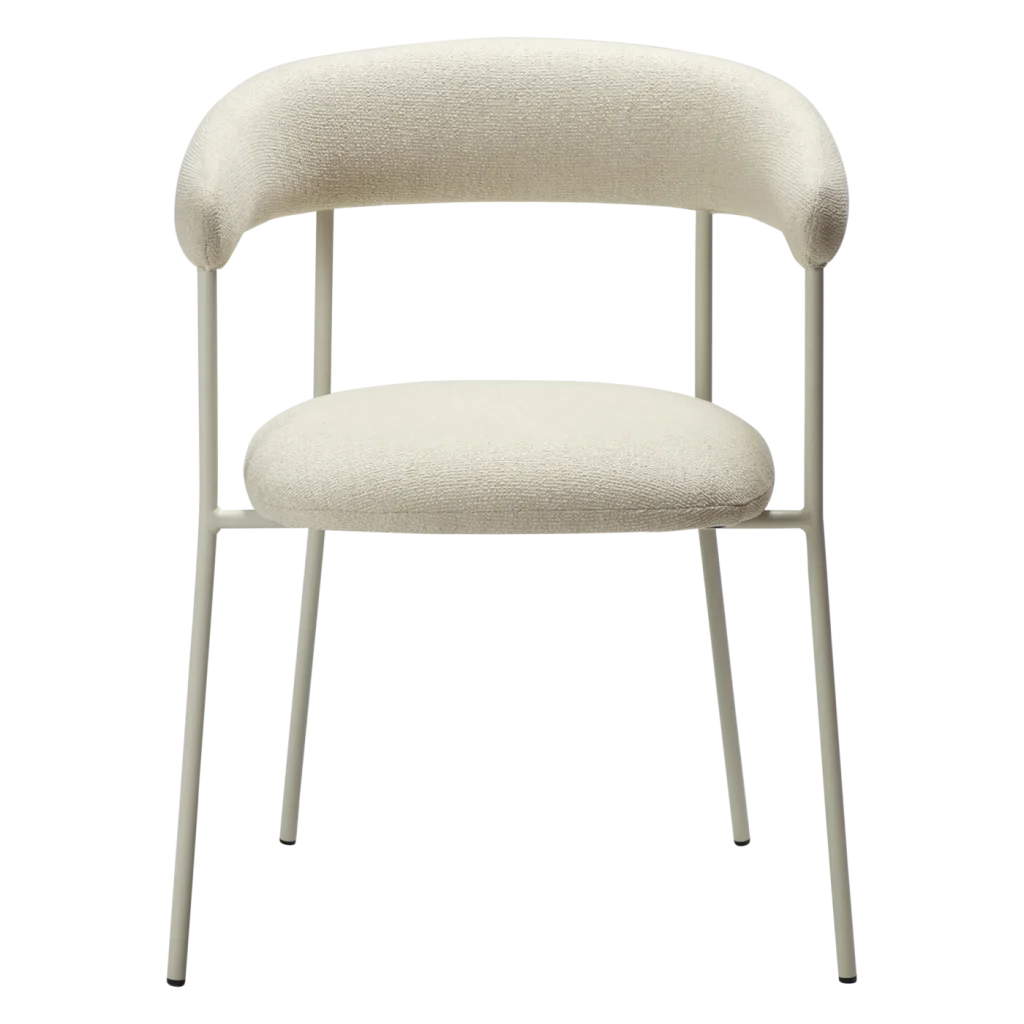 Plenti Armchair Bone White Boucle Fabric With Bone With Bone White Metal Legs 100350104 02 Front