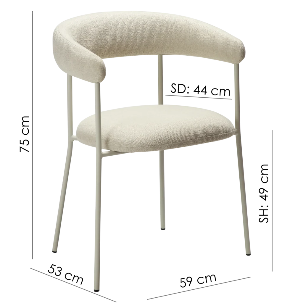 Plenti Armchair Bone White Boucle Fabric With Bone With Bone White Metal Legs 100350104 08 Measurements