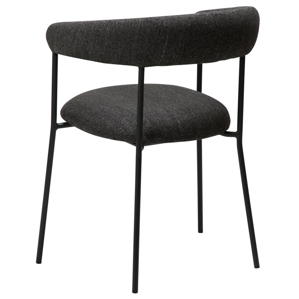 Plenti Armchair Raven Black Boucle Fabric With Black Metal Legs 100350100 05 Back Angle