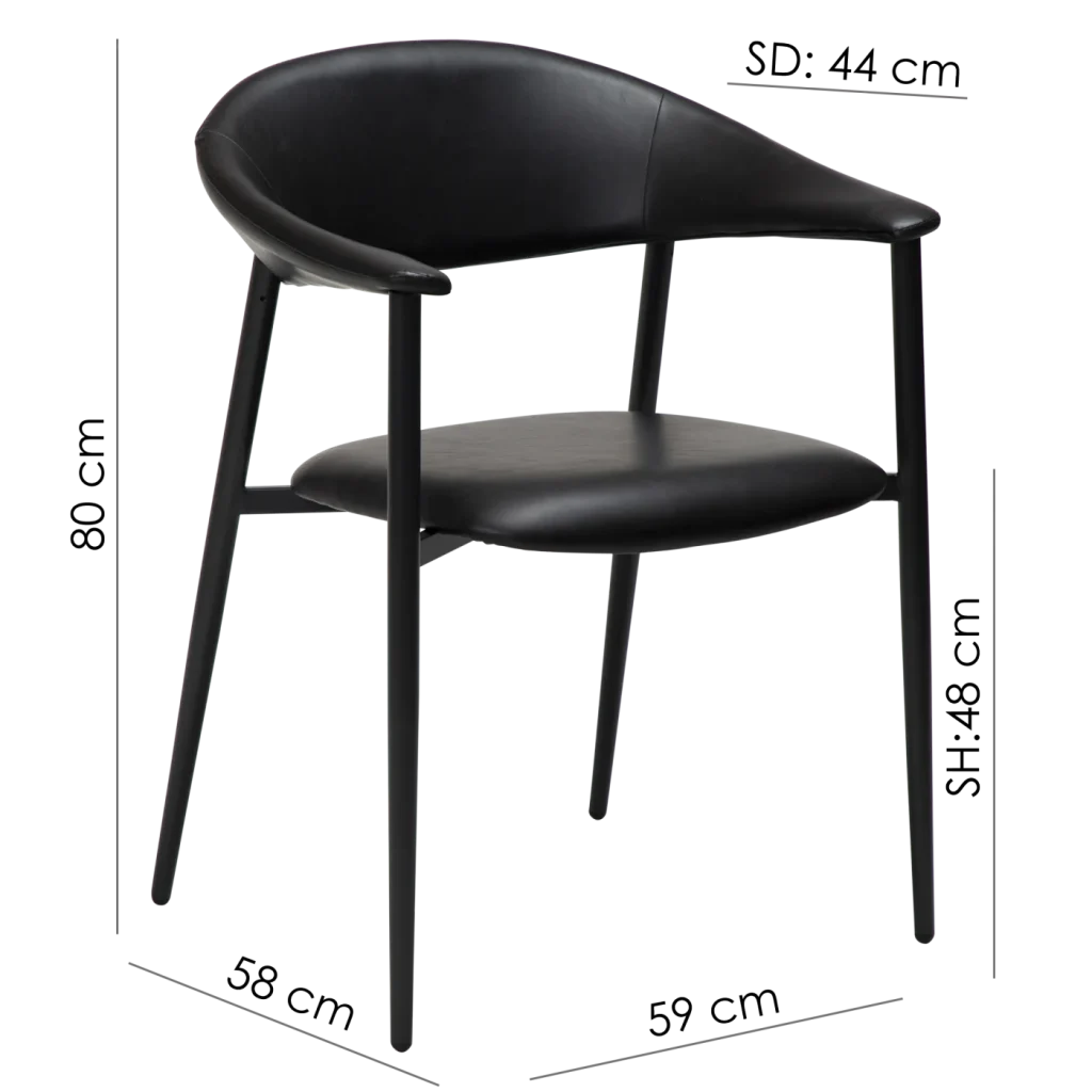 Rover Armchair Bone White Art Leather With Black Metal Legs 100370103 09 Measurements