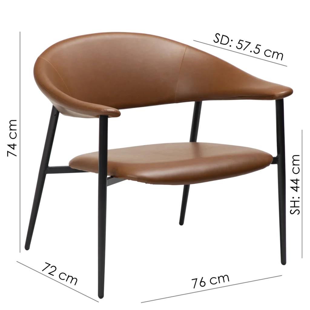 Rover Lounge Chair Vintage Light Brown Art Leather With Black Metal Legs 700370121 11 Measurements