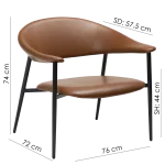 Rover Lounge Chair Vintage Light Brown Art Leather With Black Metal Legs 700370121 11 Measurements