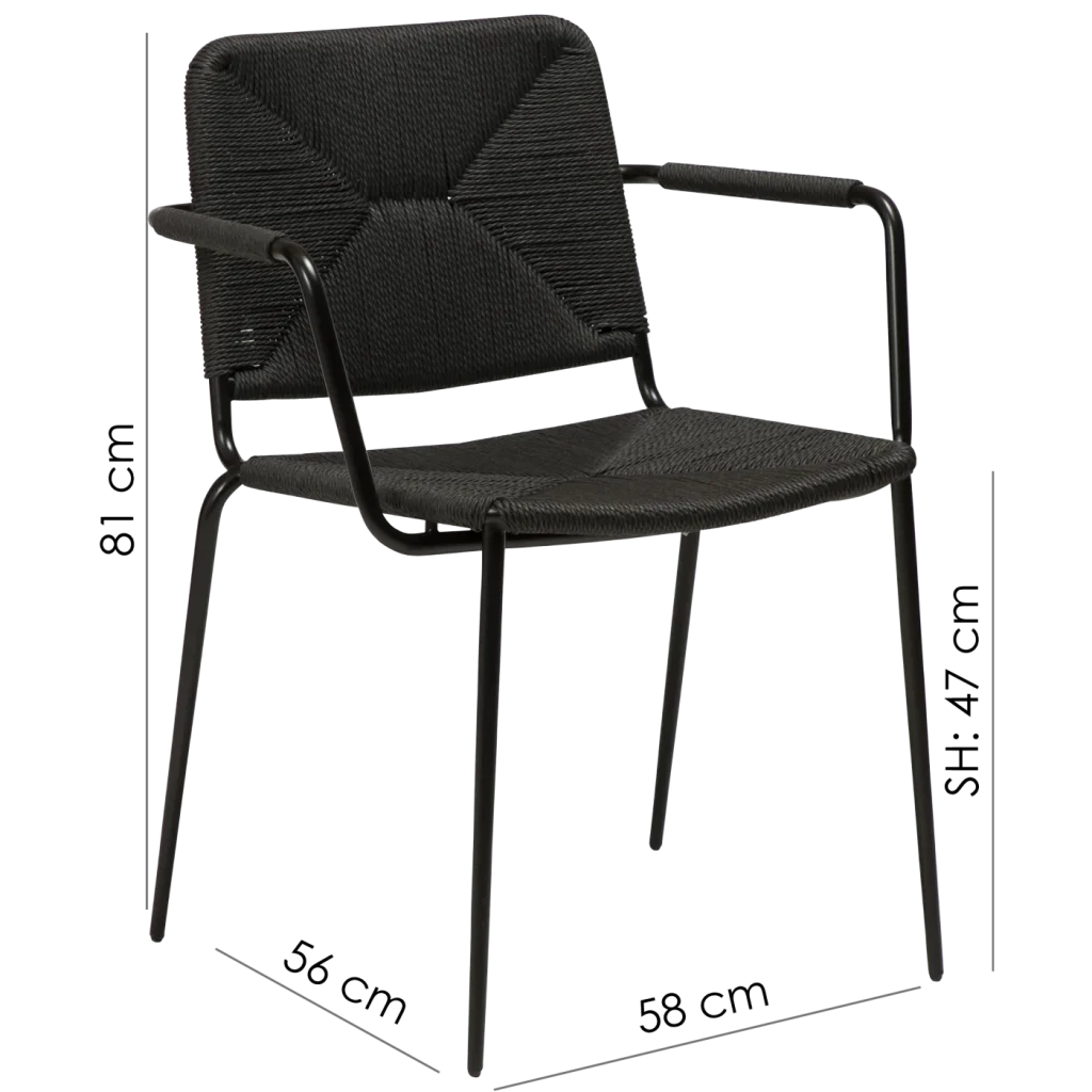 Stiletto Armchair Natural Paper Cord With Black Metal Legs 100232840 15 Measurements