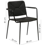 Stiletto Armchair Natural Paper Cord With Black Metal Legs 100232840 15 Measurements