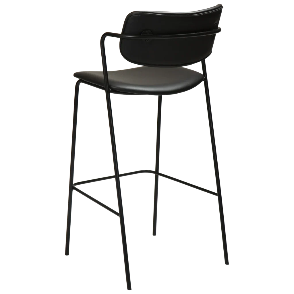 Zed Bar Stool Vintage Black Art Leather With Black Metal Legs 200103100 05 Back Angle