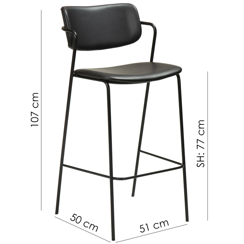 Zed Bar Stool Vintage Black Art Leather With Black Metal Legs 200103100 15 Measurements