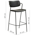 Zed Bar Stool Vintage Black Art Leather With Black Metal Legs 200103100 15 Measurements