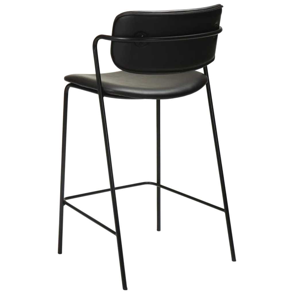 Zed Counter Stool Vintage Black Art Leather With Black Metal Legs 300103100 05 Back Angle