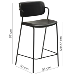 Zed Counter Stool Vintage Black Art Leather With Black Metal Legs 300103100 15 Measurements