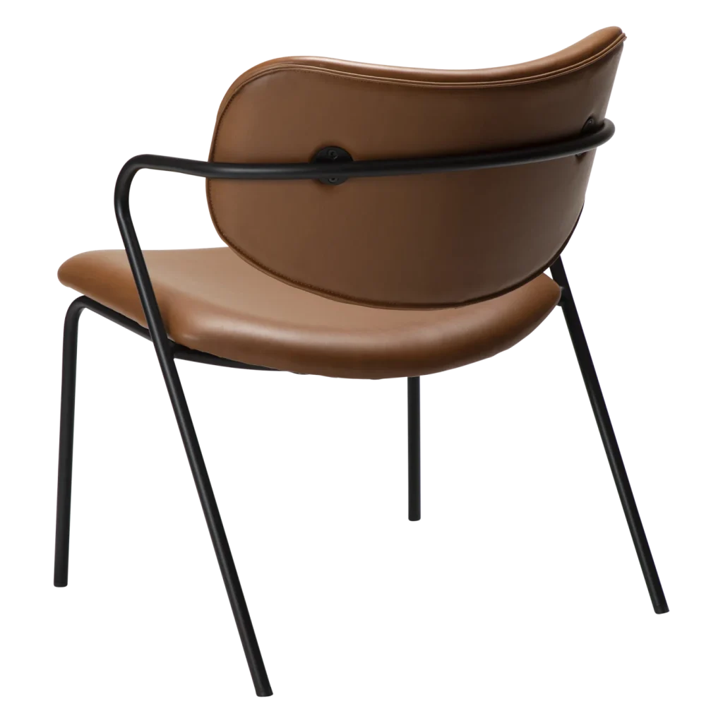 Zed Lounge Chair Vintage Light Brown Art Leather With Black Metal Legs 700103101 05 Back Angle