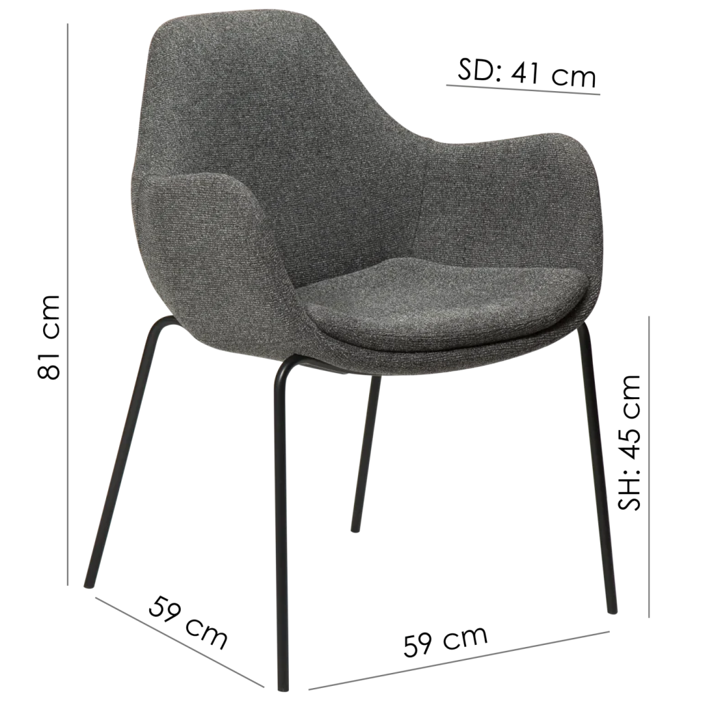 Zimmer Armchair Pebble Green Boucle Fabric With Black Metal Legs 100202105 15 Measurements