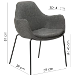 Zimmer Armchair Pebble Green Boucle Fabric With Black Metal Legs 100202105 15 Measurements