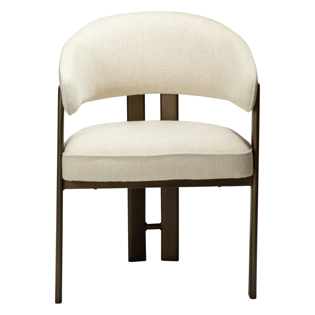DUCT ARMCHAIR Simply Beige Boucle W. Antique Brass Legs 100920950 02 Front