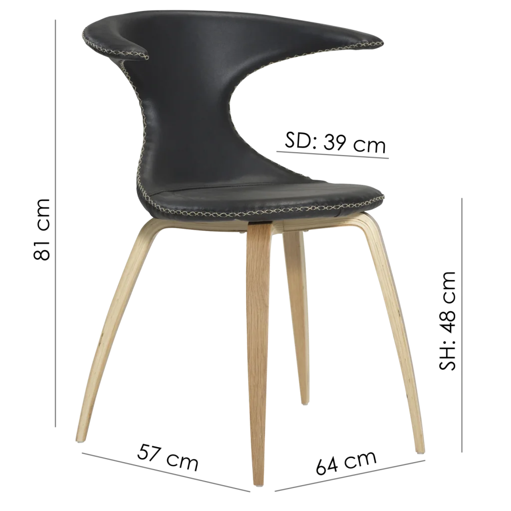 Flair Chair Black Leather With Oak Veneer Legs 100222580 15 Measurements