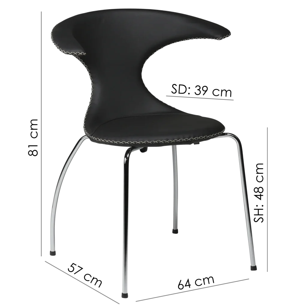 Flair Chair Light Brown Leather With Chrome Tube Legs 100222570 15 Measurements