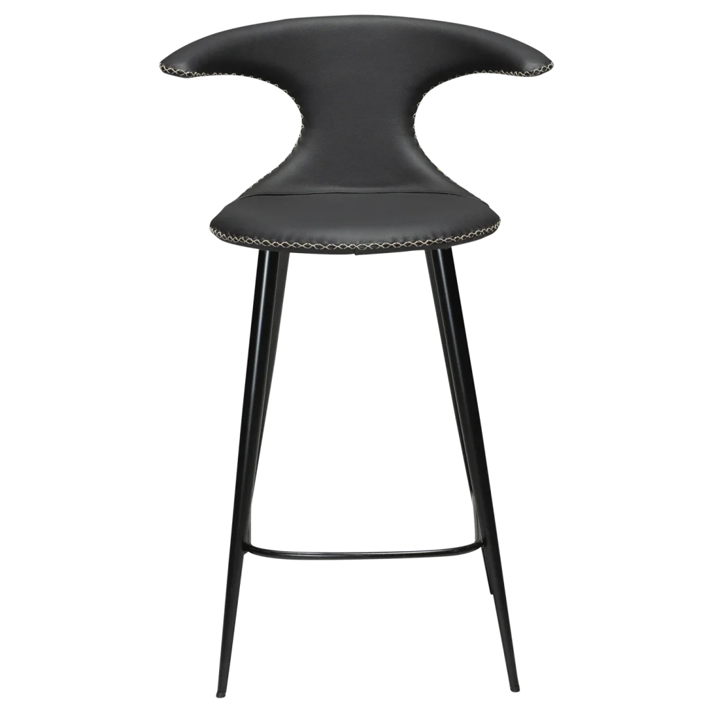 Flair Counter Stool Black Leather With Black Conical Metal Legs 300222595 02 Front
