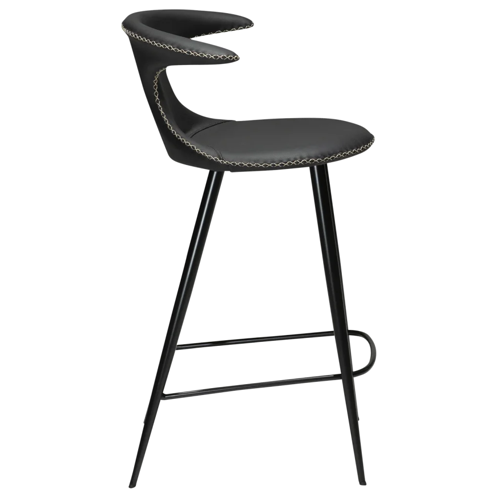 Flair Counter Stool Black Leather With Black Conical Metal Legs 300222595 03 Profile