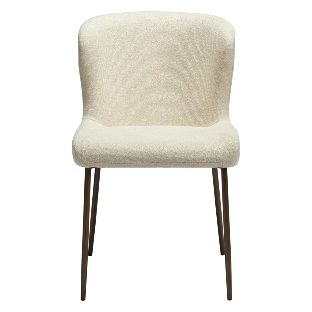 GLAM CHAIR Frosted Almond Boucle Fabric W. Antique Brass Metal Legs 100206227 02 Front